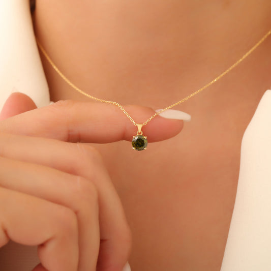 Peridot Round Necklace in 14K Solid Gold | August Birthstone Pendant Queen Jewelry Necklace