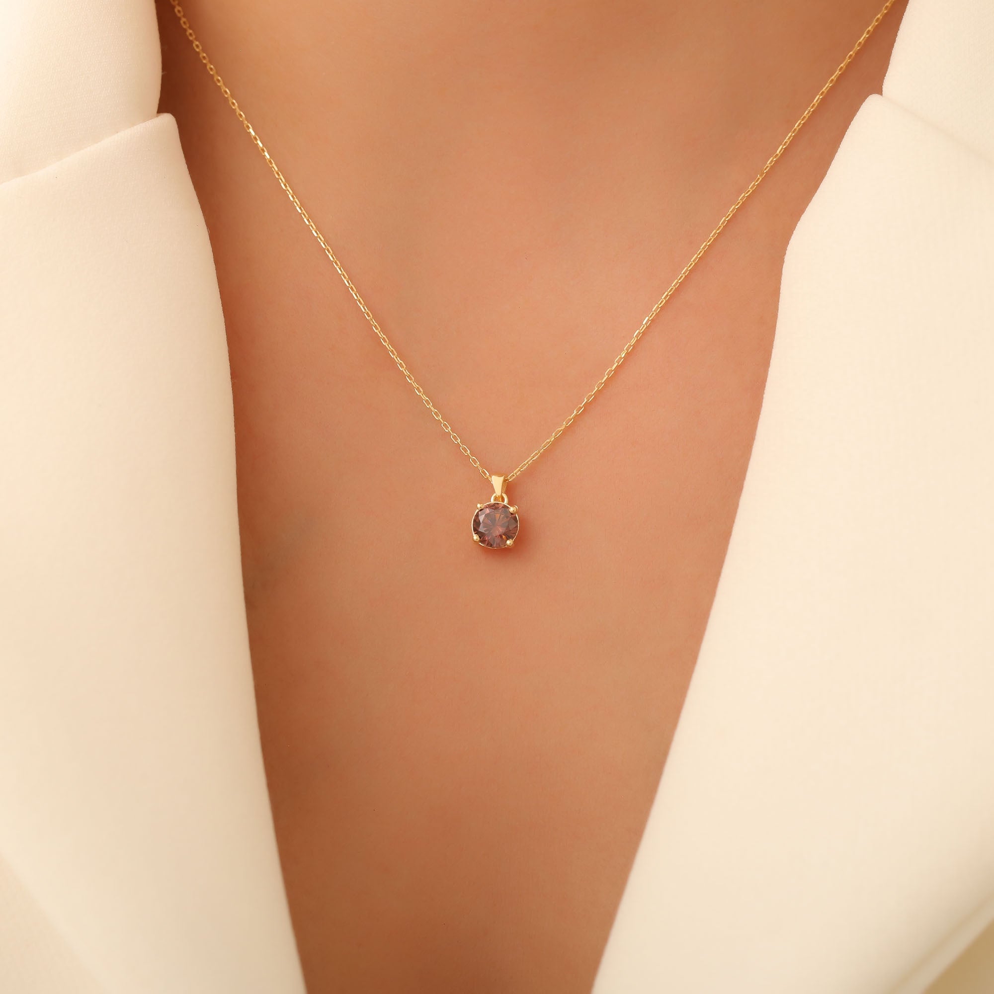 Smoky Quartz Round Necklace in 14K Solid Gold | Birthstone Pendant Queen Jewelry Necklace