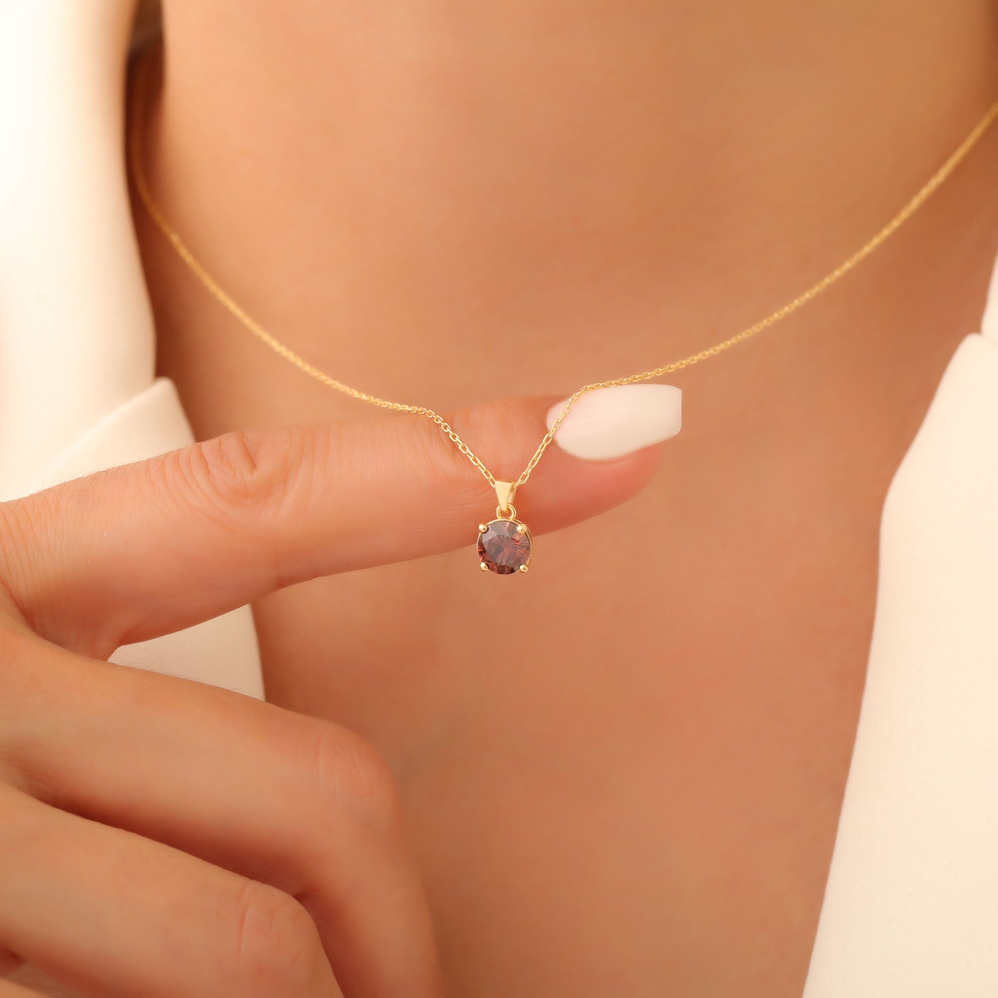 Smoky Quartz Round Necklace in 14K Solid Gold | Birthstone Pendant Queen Jewelry Necklace
