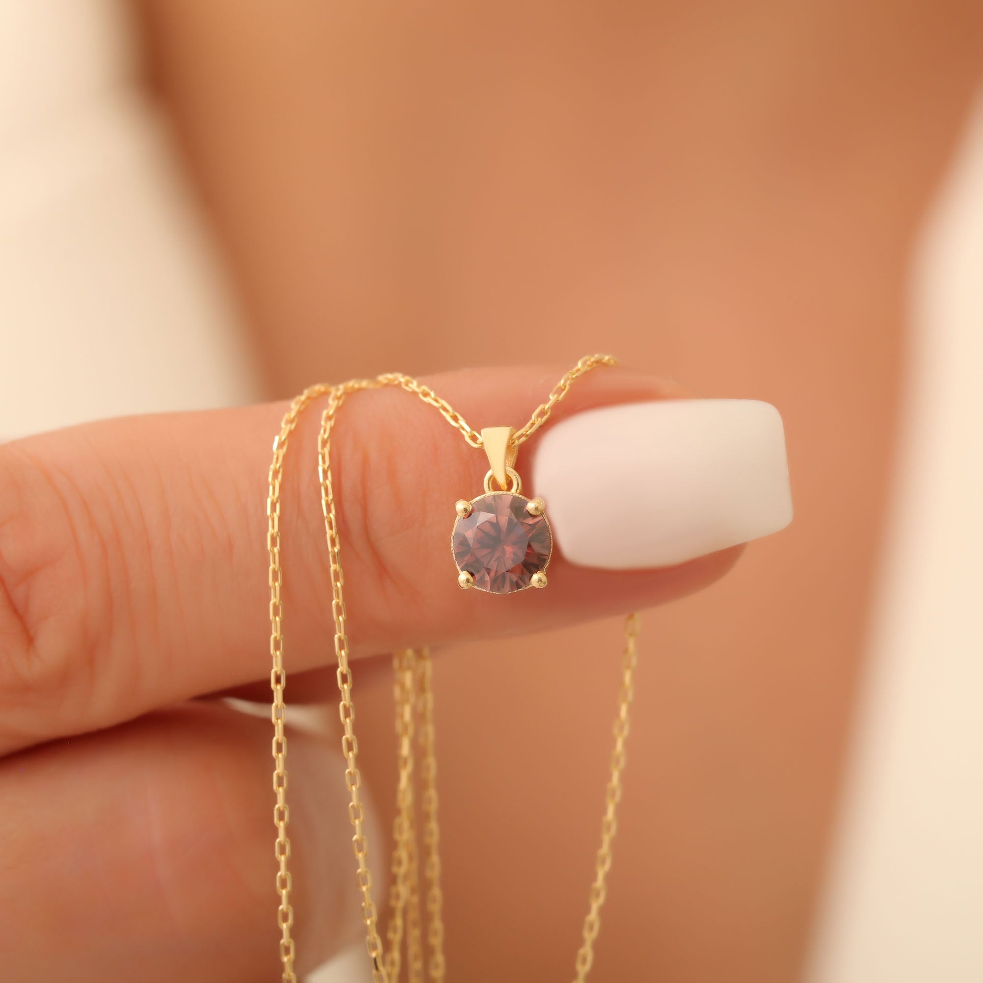 Smoky Quartz Round Necklace in 14K Solid Gold | Birthstone Pendant Queen Jewelry Necklace