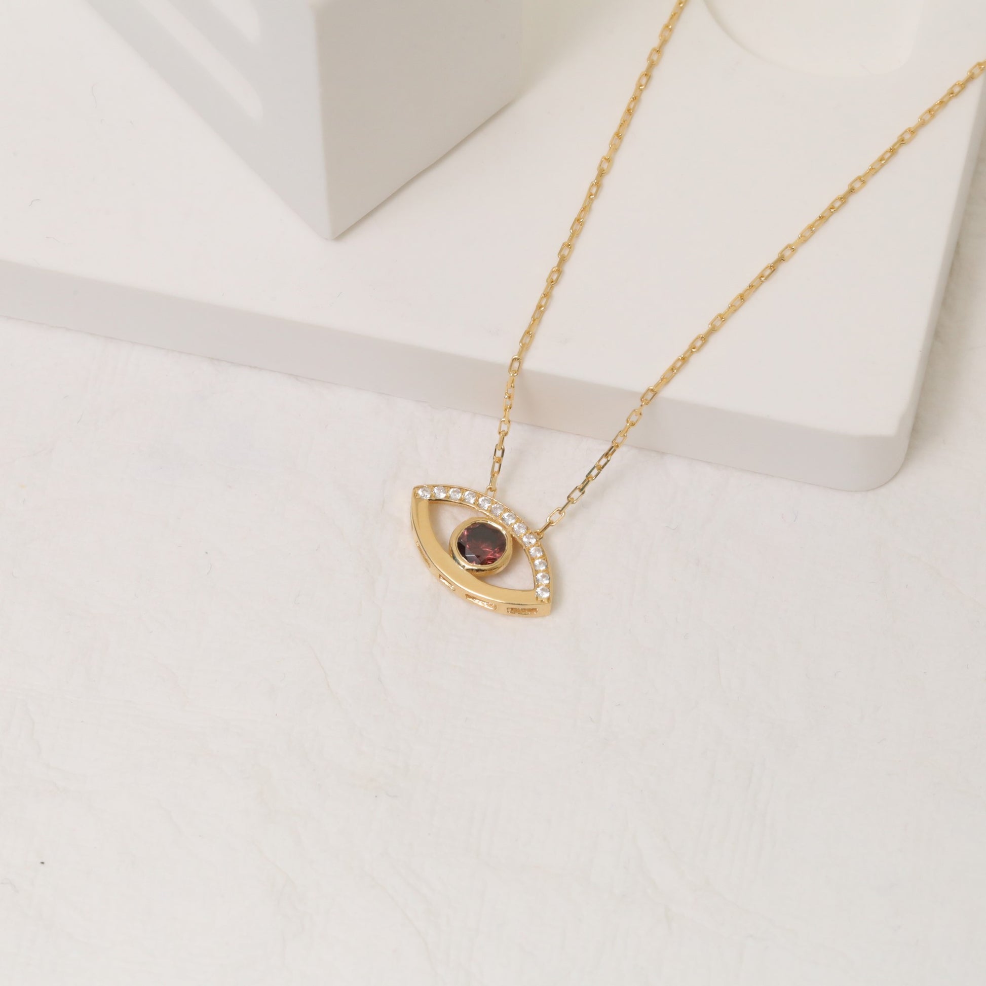 Brown Evil Eye Necklace in 14K Solid Gold with Real Diamonds, Elegant Jewelry Queen Jewelry Necklace