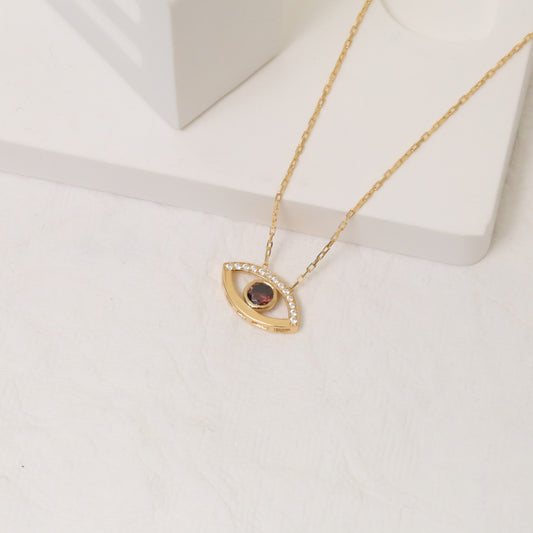 Brown Evil Eye Necklace in 14K Solid Gold with Real Diamonds, Elegant Jewelry Queen Jewelry Necklace