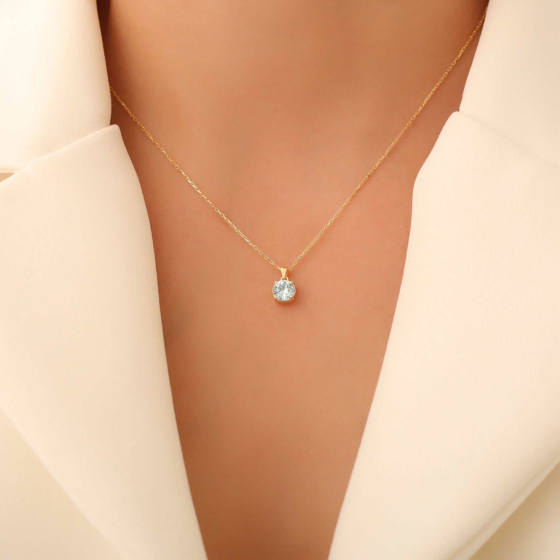 Aquamarine Round Necklace in 14K Solid Gold | March Birthstone Pendant Queen Jewelry Necklace