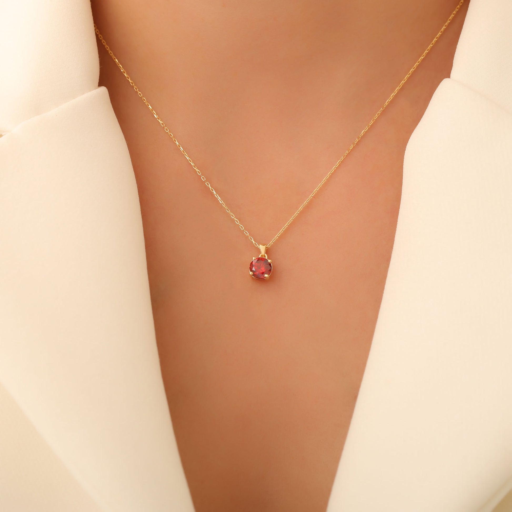 Garnet Round Necklace in 14K Solid Gold | January Birthstone Pendant Queen Jewelry Necklace