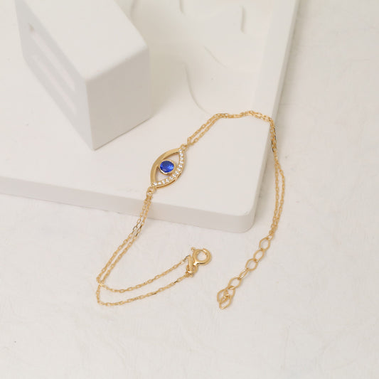 Sapphire Evil Eye Necklace in 14K Solid Gold with Real Diamonds, Dark Blue Protection Amulet Queen Jewelry Bracelet
