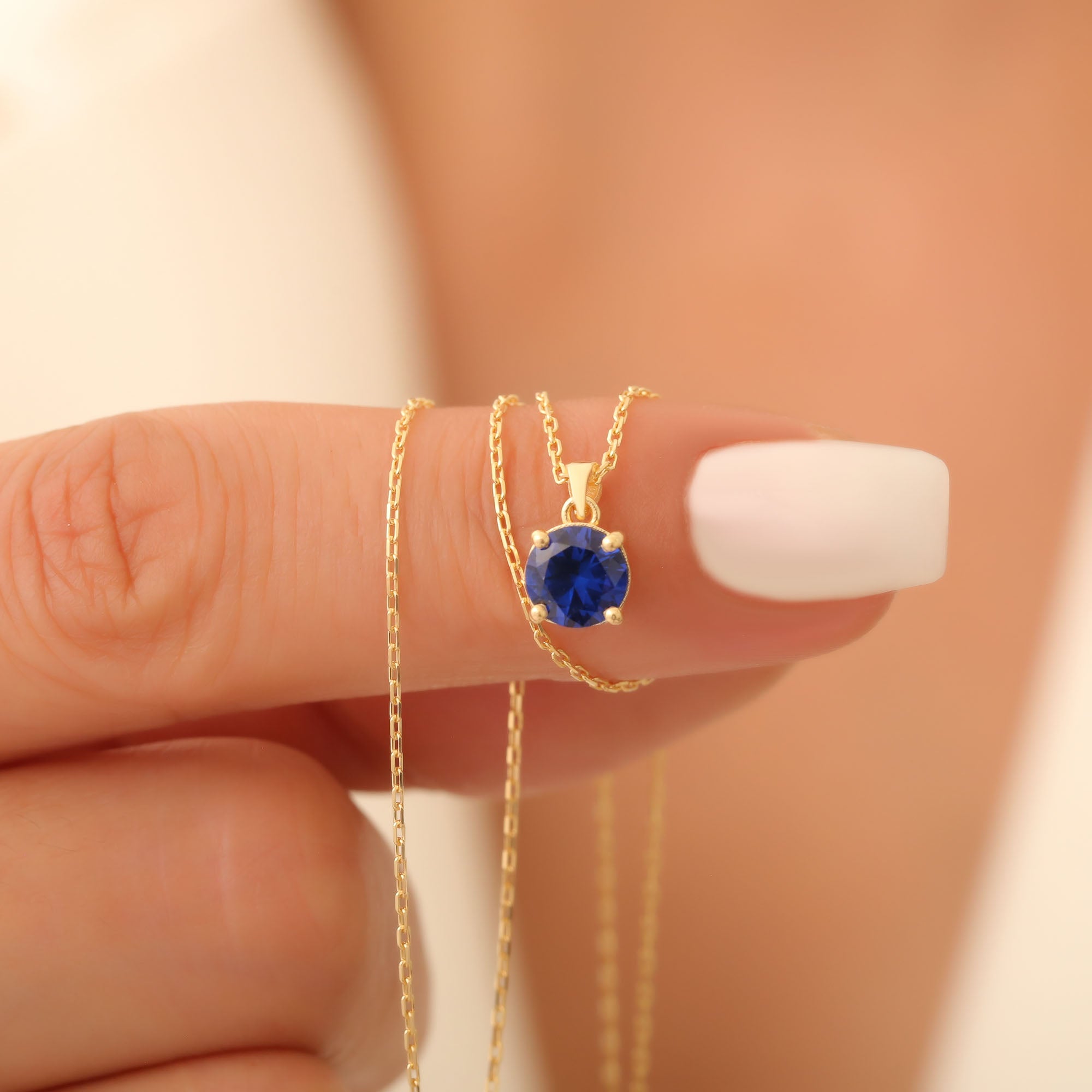 Sapphire Round Necklace in 14K Solid Gold | September Birthstone Pendant Queen Jewelry Necklace