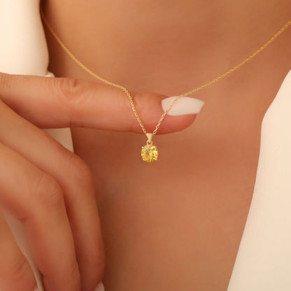 Yellow Topaz Round Necklace in 14K Solid Gold | Birthstone Pendant Queen Jewelry Necklace