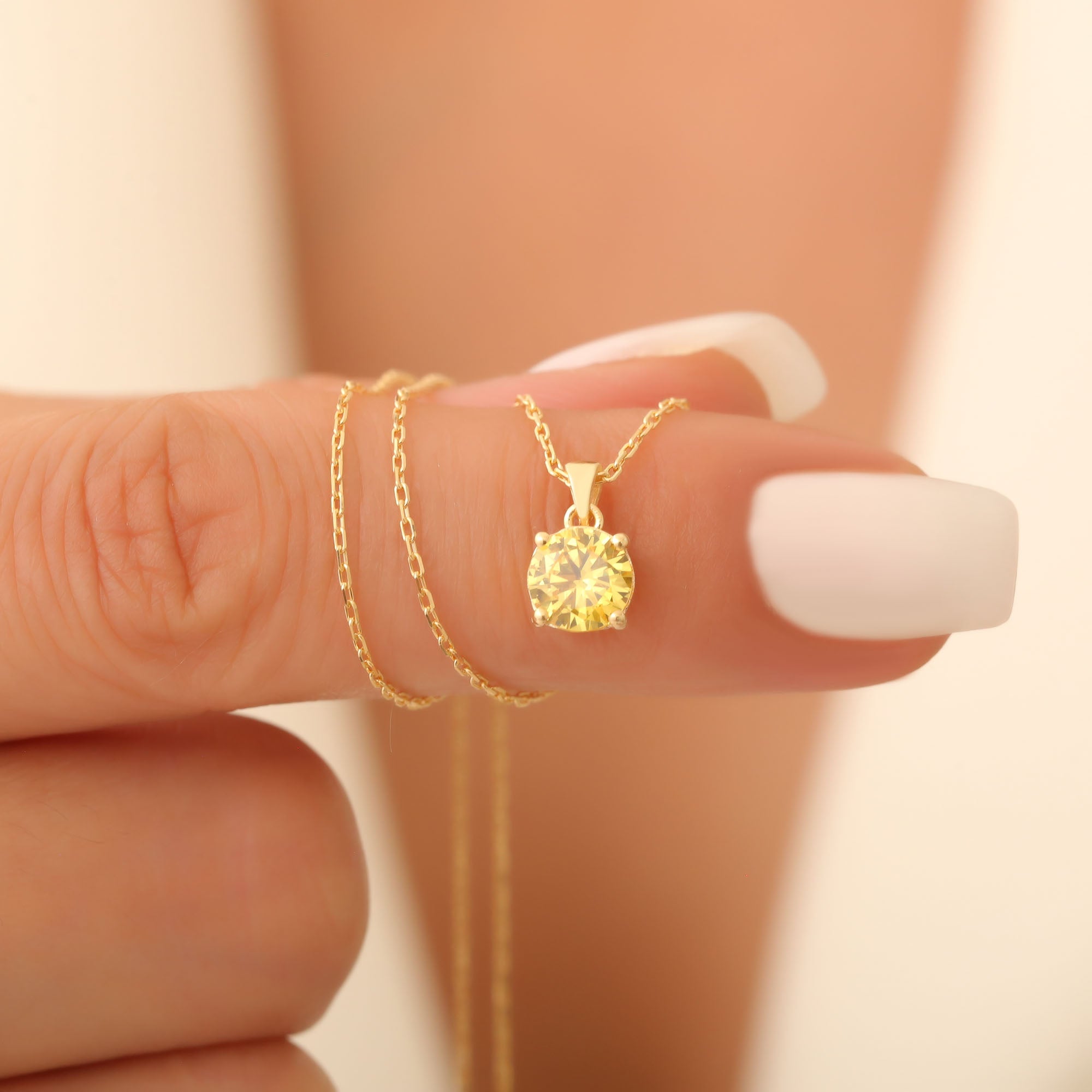 Yellow Topaz Round Necklace in 14K Solid Gold | Birthstone Pendant Queen Jewelry Necklace
