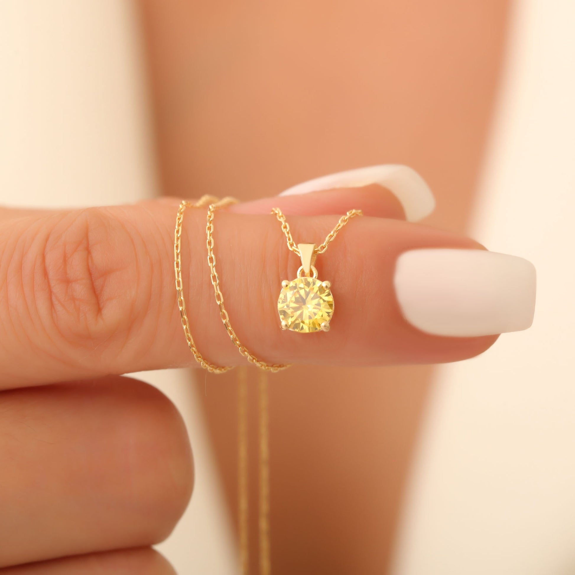 Yellow Topaz Round Necklace in 14K Solid Gold | Birthstone Pendant Queen Jewelry Necklace