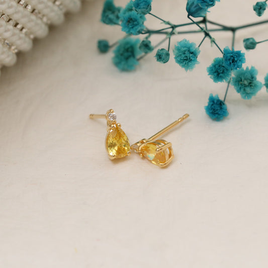 Yellow Topaz Drop Stud Earrings in 10K/14K Solid Gold with Real Diamond, November Birthstone Jewelry