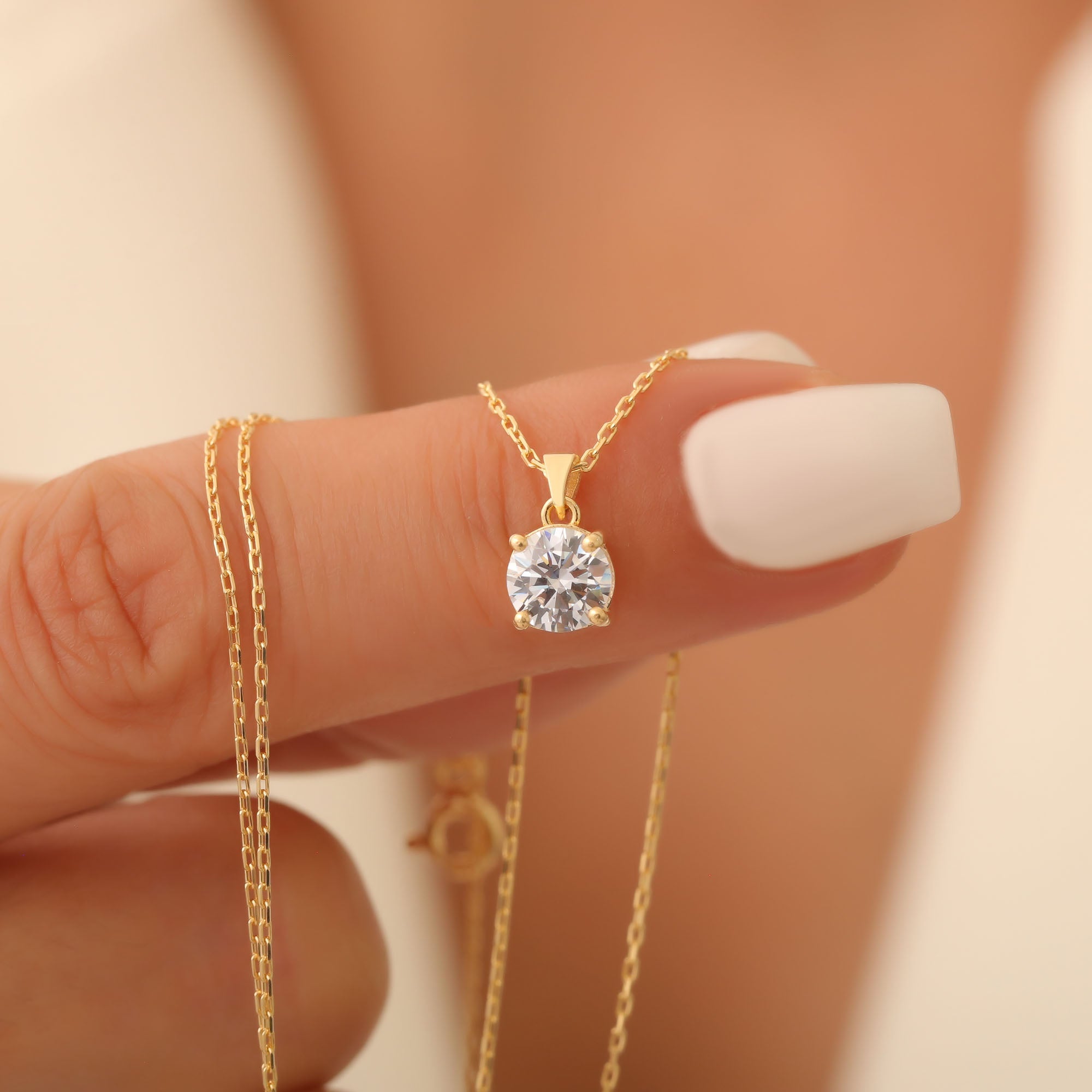 White Topaz Round Necklace in 14K Solid Gold | April Birthstone Pendant Queen Jewelry Necklace