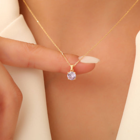 Alexandrite Round Necklace in 14K Solid Gold | June Birthstone Pendant Queen Jewelry Necklace