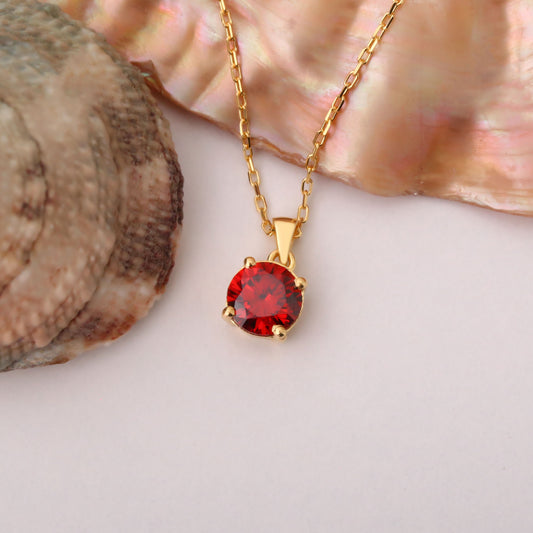 Garnet Round Necklace in 14K Solid Gold | January Birthstone Pendant Queen Jewelry Necklace