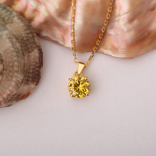 Yellow Topaz Round Necklace in 14K Solid Gold | Birthstone Pendant Queen Jewelry Necklace