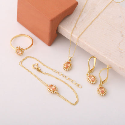 Oval Cut Citrine Necklace with Real Diamonds, 10K/14K Solid Gold, November Birthstone Pendant