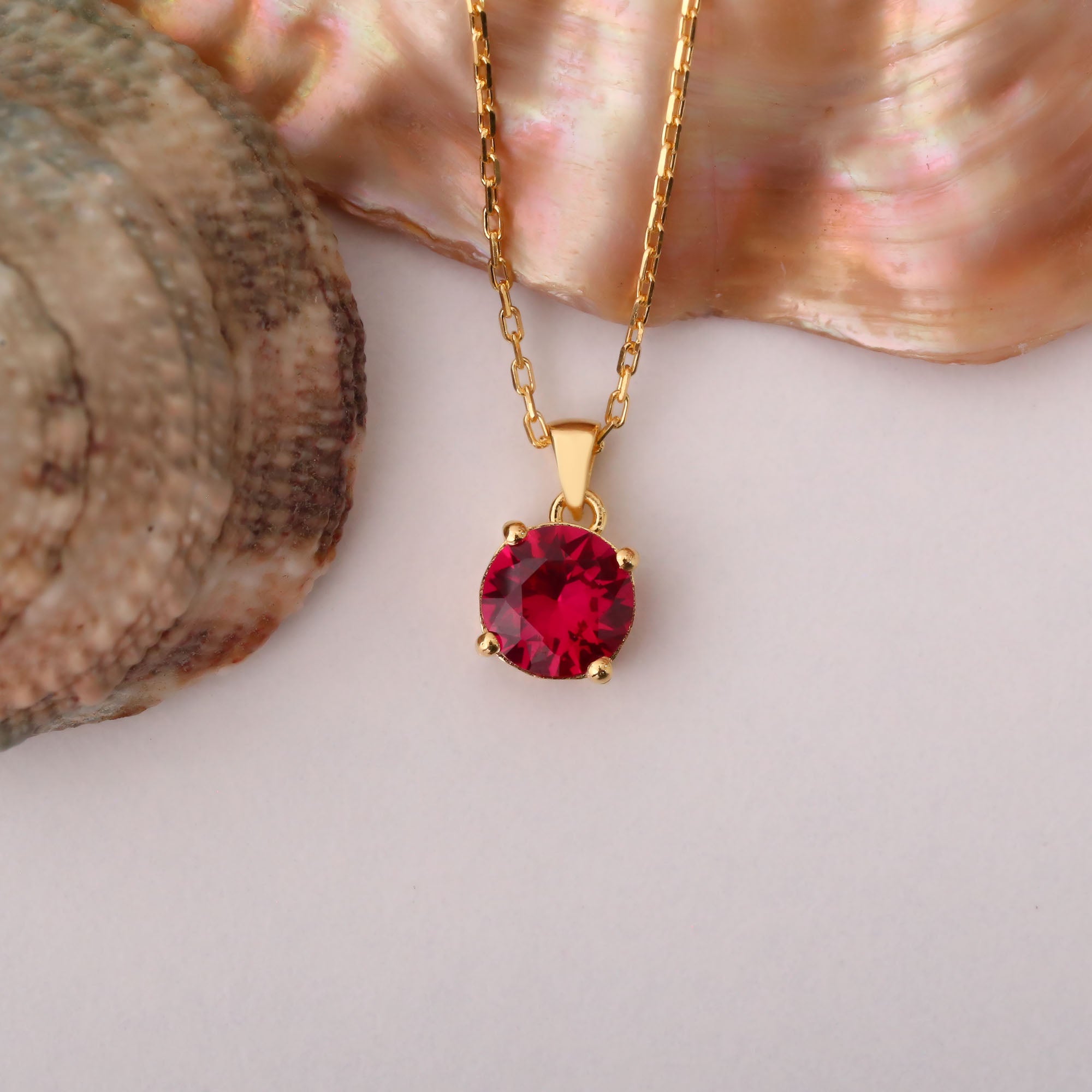 Ruby Round Necklace in 14K Solid Gold | July Birthstone Pendant Queen Jewelry Necklace