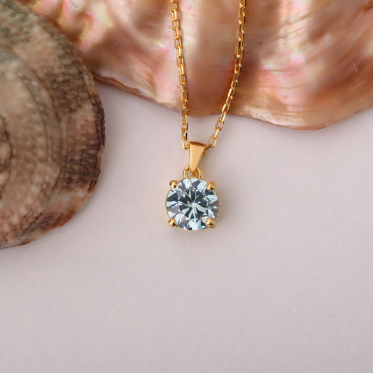 Aquamarine Round Necklace in 14K Solid Gold | March Birthstone Pendant Queen Jewelry Necklace