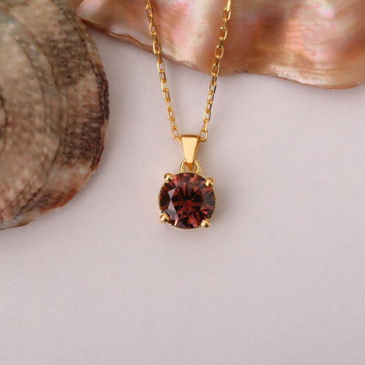 Smoky Quartz Round Necklace in 14K Solid Gold | Birthstone Pendant Queen Jewelry Necklace