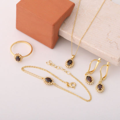 Oval Cut Smoky Quartz Necklace with Real Diamonds, 10K/14K Solid Gold Pendant