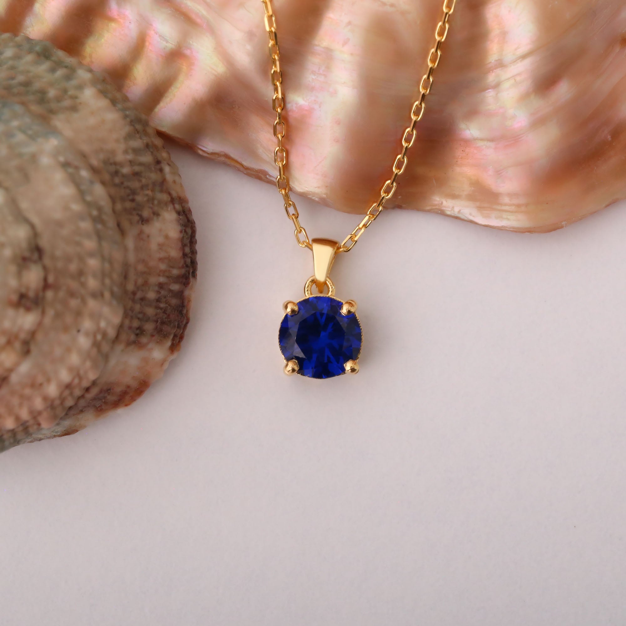 Sapphire Round Necklace in 14K Solid Gold | September Birthstone Pendant Queen Jewelry Necklace