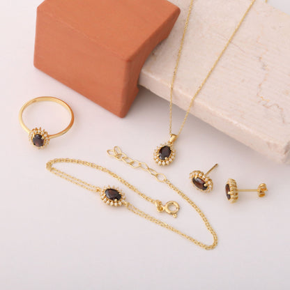 Smoky Quartz Oval Bracelet 8K/10K/14K Solid Gold Surrounded by Real Diamonds