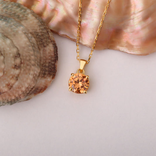 Citrine Round Necklace in 14K Solid Gold | November Birthstone Pendant Queen Jewelry Necklace