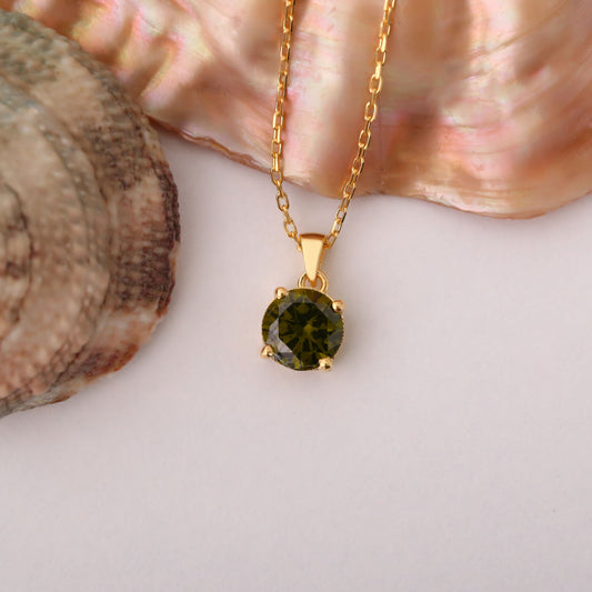 Peridot Round Necklace in 14K Solid Gold | August Birthstone Pendant Queen Jewelry Necklace