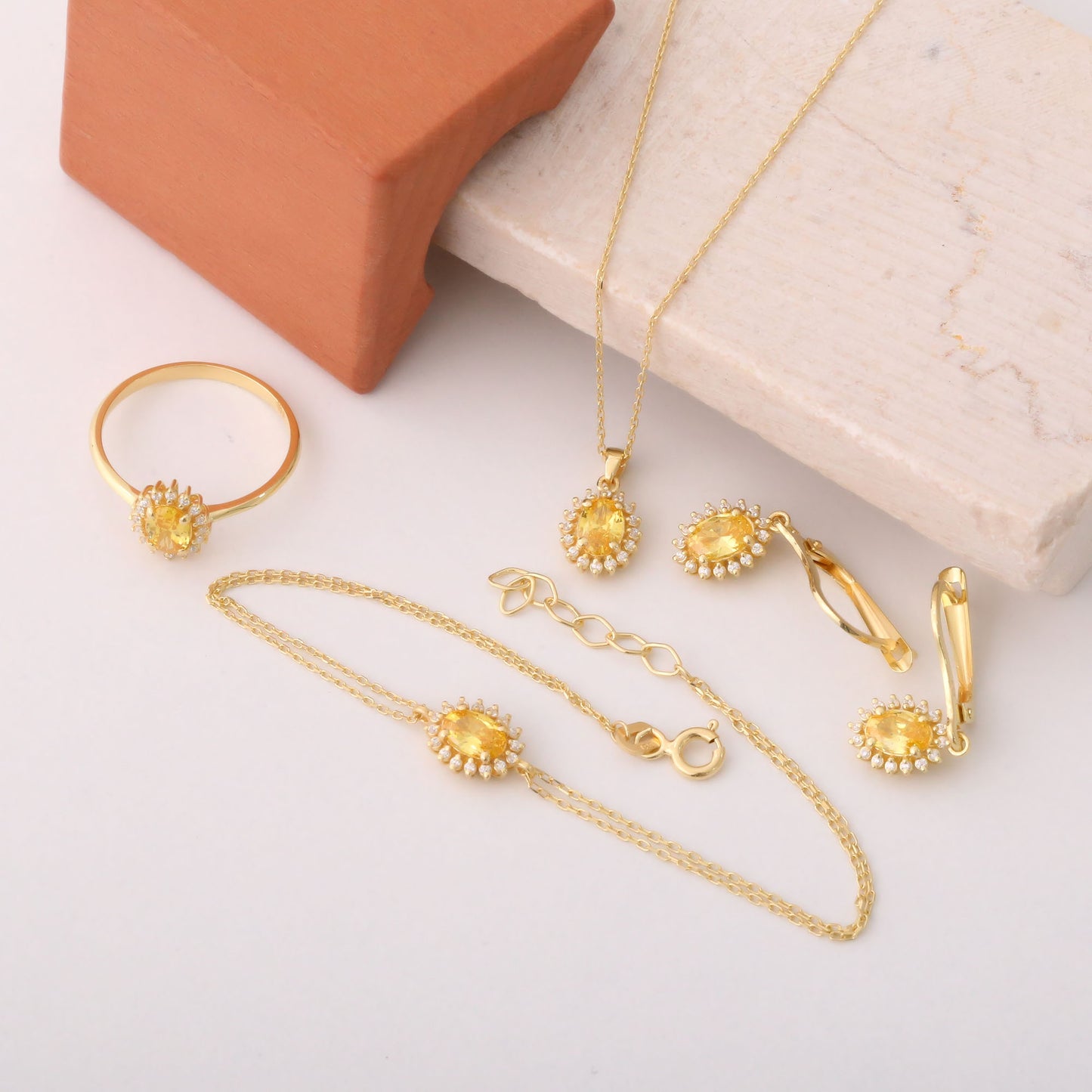 Yellow Topaz Oval Bracelet 8K/10K/14K Solid Gold Surrounded by Real Diamonds