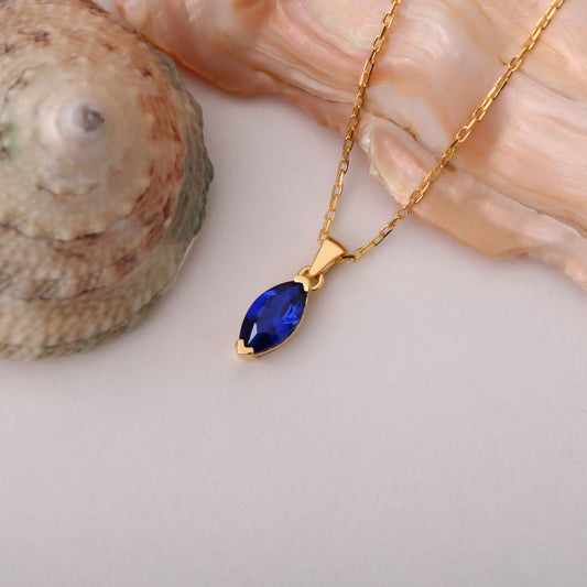 Sapphire Marquise Necklace in 14K Solid Gold | September Birthstone Pendant Queen Jewelry Necklace