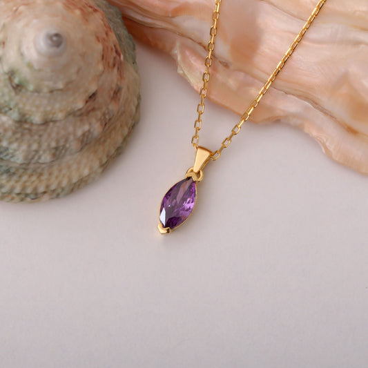 Amethyst Marquise Necklace in 14K Solid Gold | February Birthstone Pendant Queen Jewelry Necklace