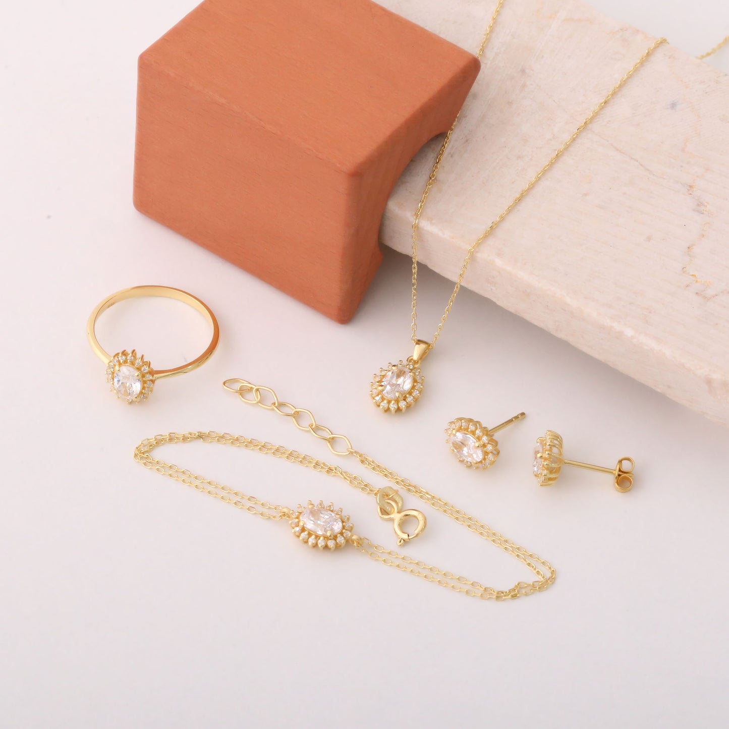 Oval Cut White Topaz Necklace with Real Diamonds, 10K/14K Solid Gold, April Birthstone Pendant