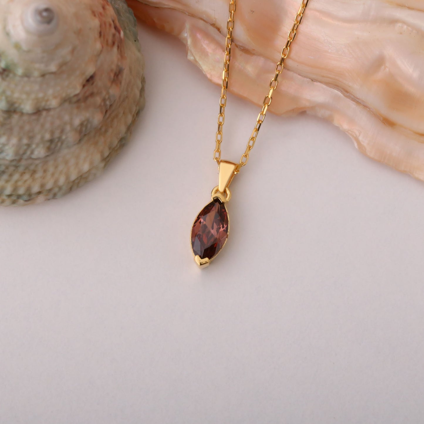 Smoky Quartz Marquise Necklace in 14K Solid Gold | Birthstone Pendant Queen Jewelry Necklace