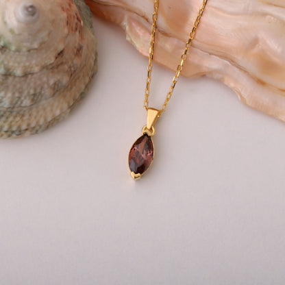 Smoky Quartz Marquise Necklace in 14K Solid Gold | Birthstone Pendant Queen Jewelry Necklace