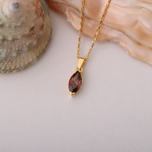 Smoky Quartz Marquise Necklace in 14K Solid Gold | Birthstone Pendant Queen Jewelry Necklace