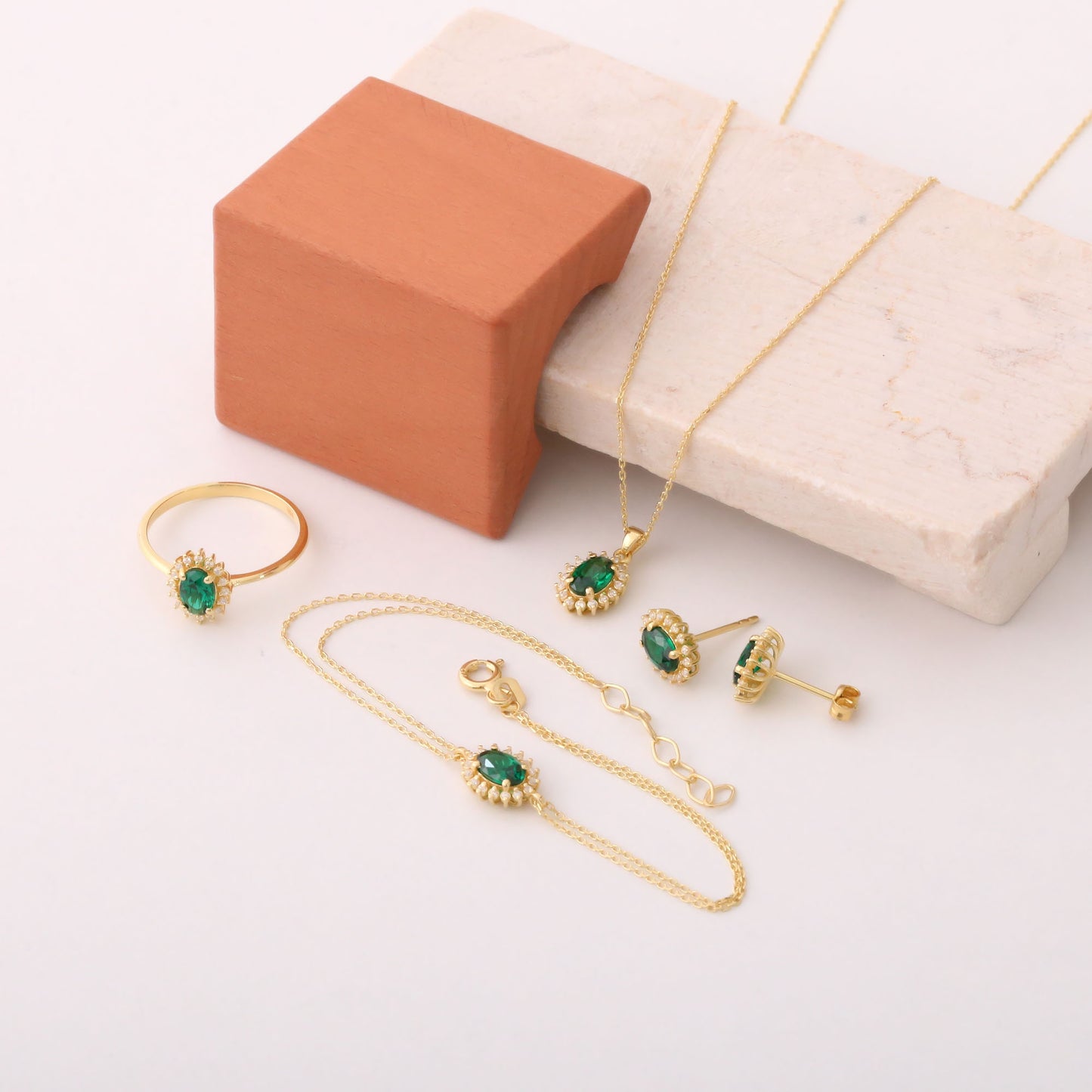 Oval Cut Emerald Stud Earring Surrounded by Real Diamonds, 10K/14K Solid Gold, May Birthstone