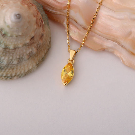 Yellow Topaz Marquise Necklace in 14K Solid Gold | Birthstone Pendant Queen Jewelry Necklace