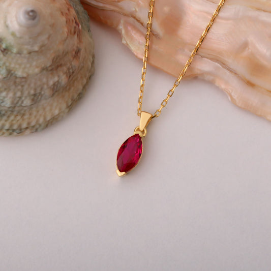 Ruby Marquise Necklace in 14K Solid Gold | July Birthstone Pendant Queen Jewelry Necklace