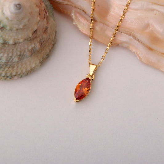 Citrine Marquise Necklace in 14K Solid Gold | November Birthstone Pendant Queen Jewelry Necklace