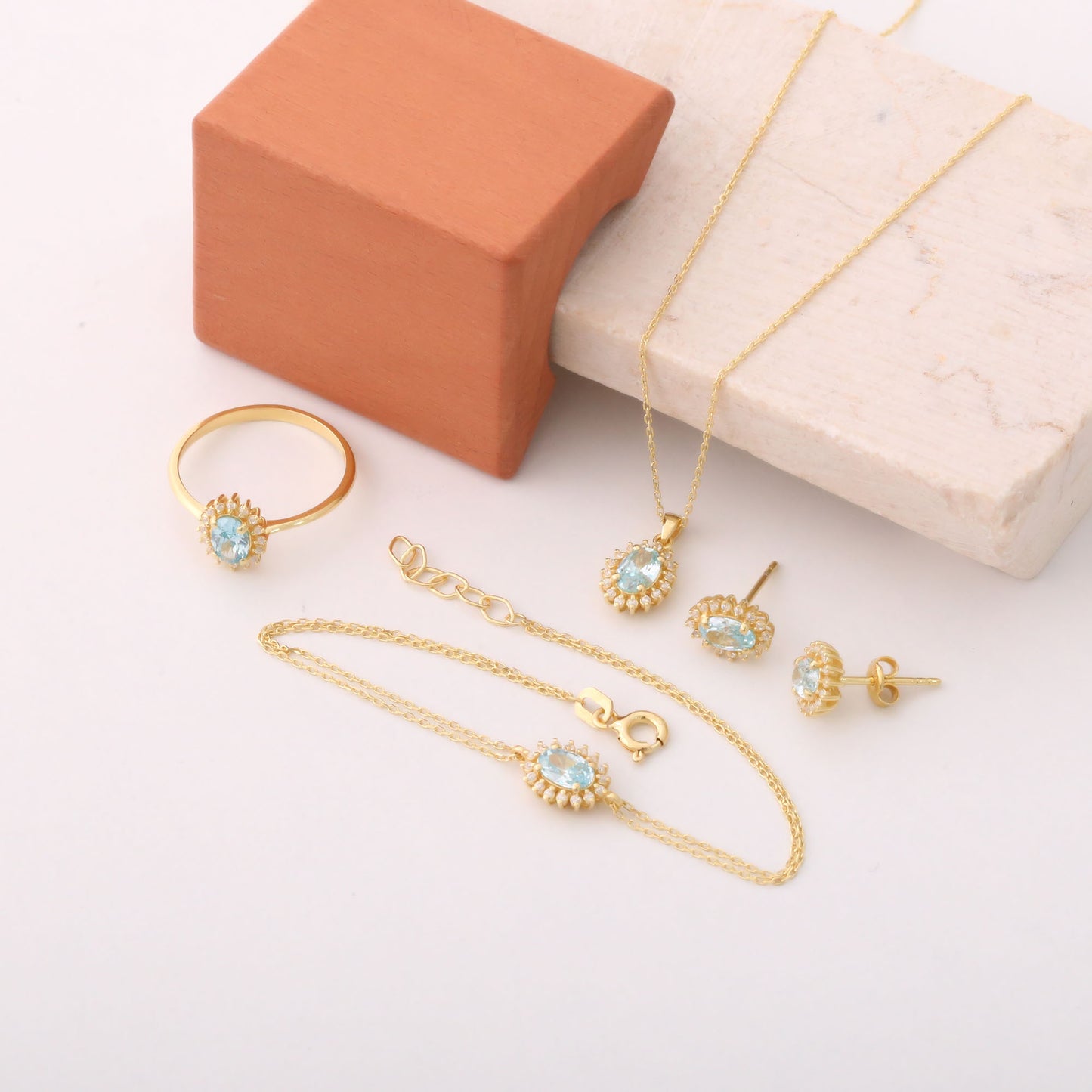 Aquamarine Oval Ring 8K/10K/14K Solid Gold Surrounded by Real Diamonds, March Birthstone Gift