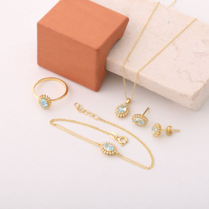 Oval Cut Aquamarine Dangling Earring Surrounded by Real Diamonds, 8K/10K/14K Solid Gold, March Birthstone