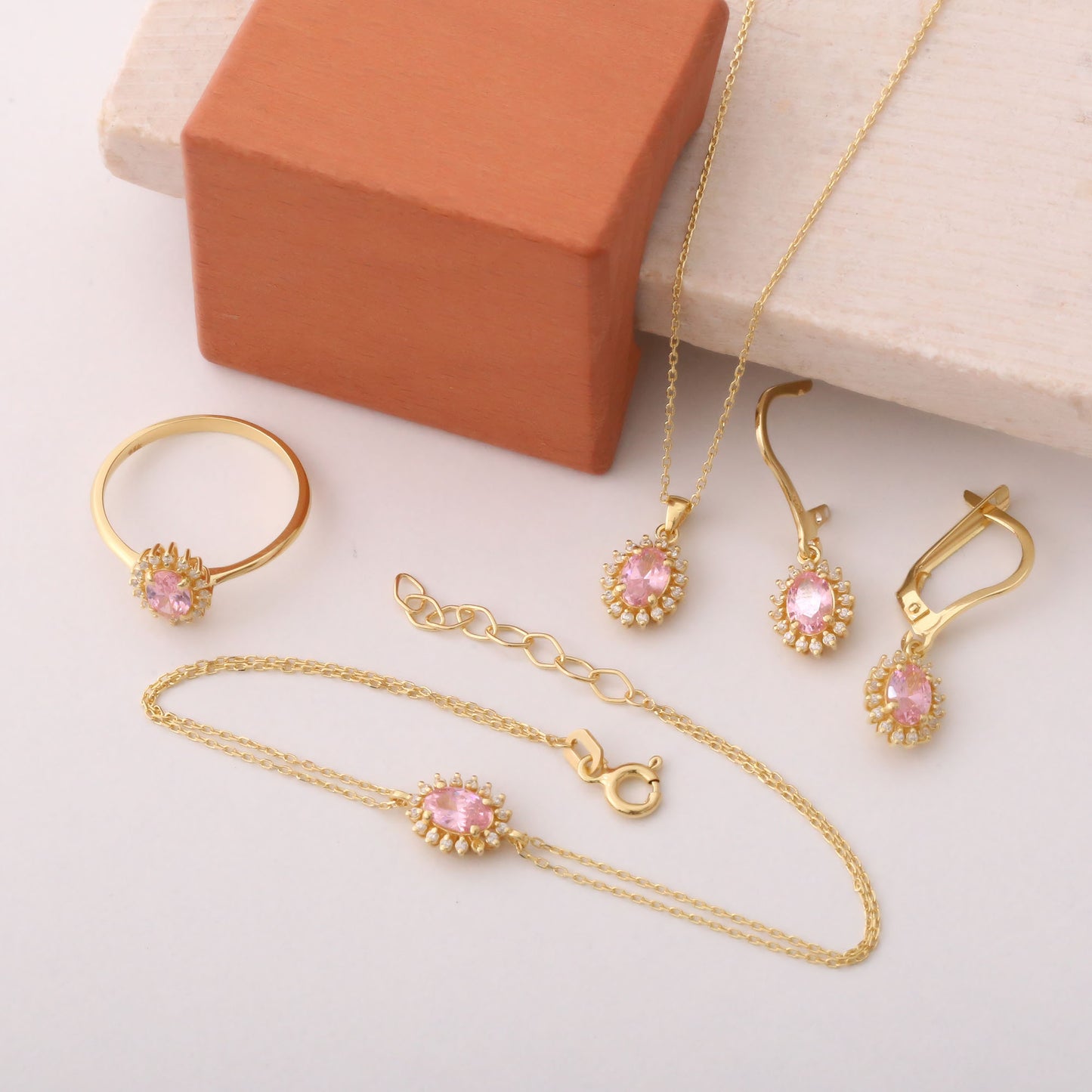 Pink Tourmaline Oval Ring 8K/10K/14K Solid Gold Surrounded by Real Diamonds, October Birthstone Gift