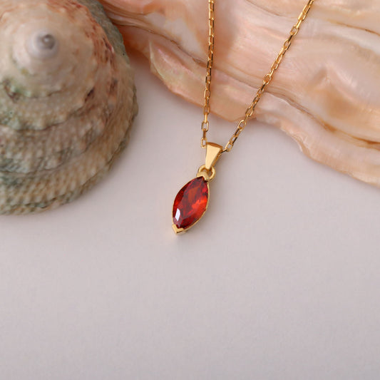 Garnet Marquise Necklace in 14K Solid Gold | January Birthstone Pendant Queen Jewelry Necklace