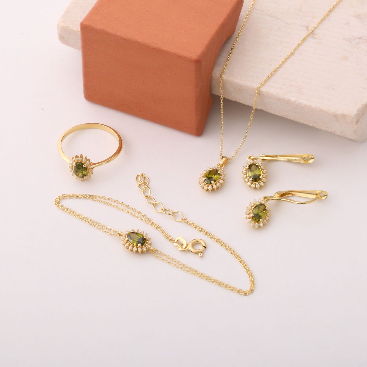 Oval Cut Peridot Necklace with Real Diamonds, 10K/14K Solid Gold, August Birthstone Pendant