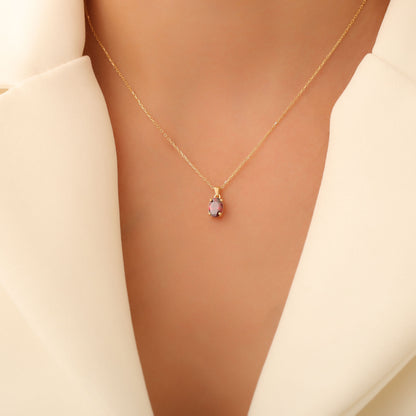Garnet Oval Necklace in 14K Solid Gold | January Birthstone Pendant Queen Jewelry Necklace