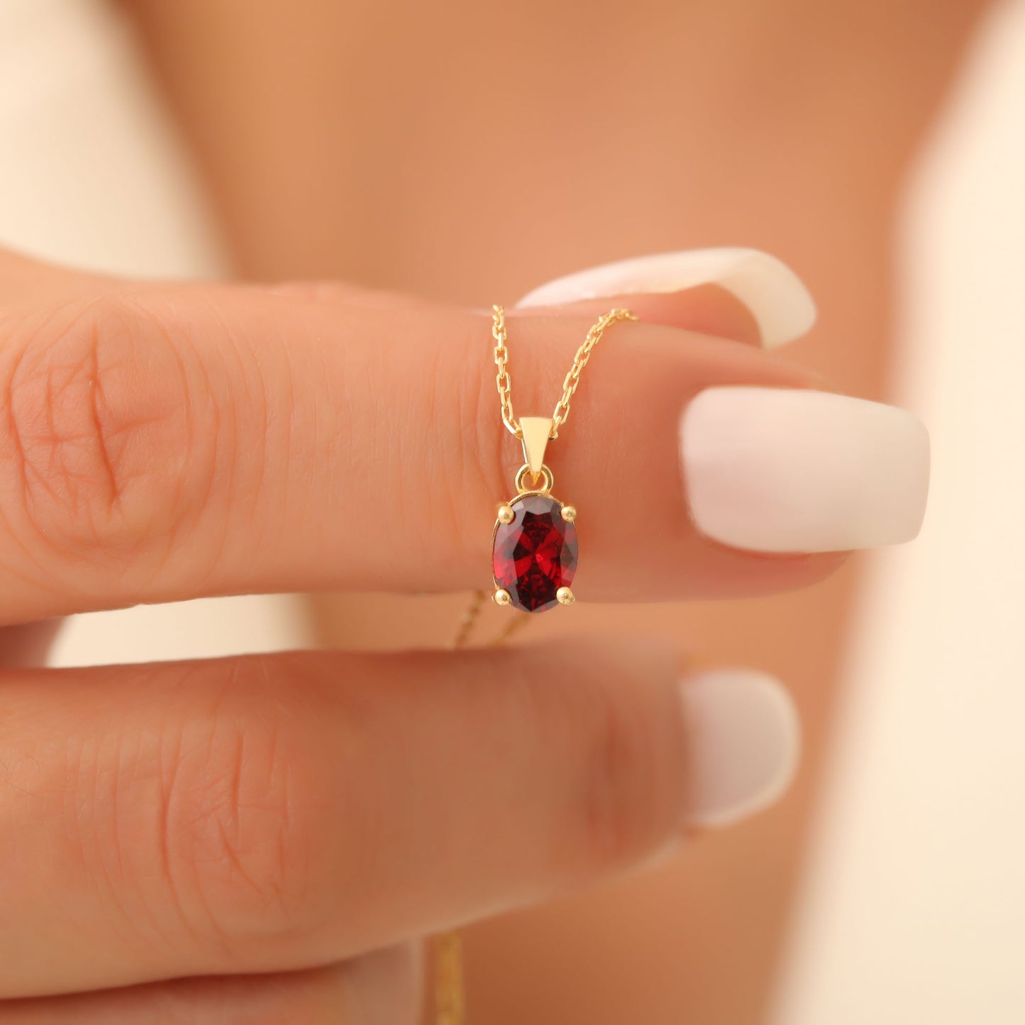 Garnet Oval Necklace in 14K Solid Gold | January Birthstone Pendant Queen Jewelry Necklace