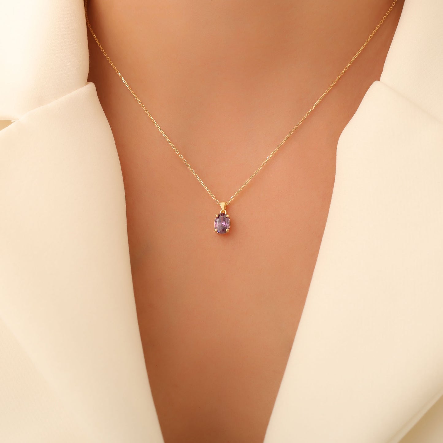 Amethyst Oval Necklace in 14K Solid Gold | February Birthstone Pendant Queen Jewelry Necklace