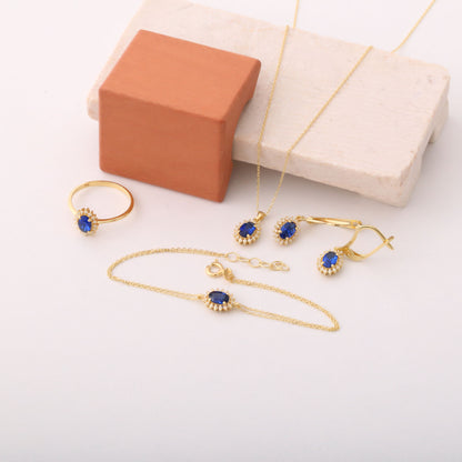 Oval Cut Sapphire Necklace with Real Diamonds, 10K/14K Solid Gold, September Birthstone Pendant