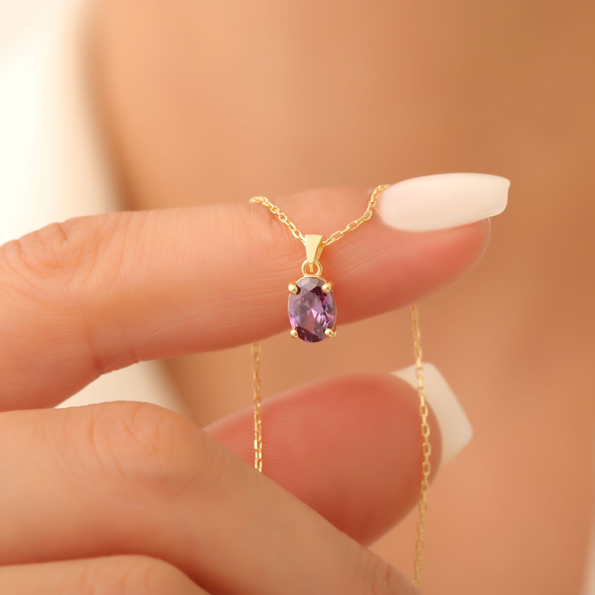 Amethyst Oval Necklace in 14K Solid Gold | February Birthstone Pendant Queen Jewelry Necklace