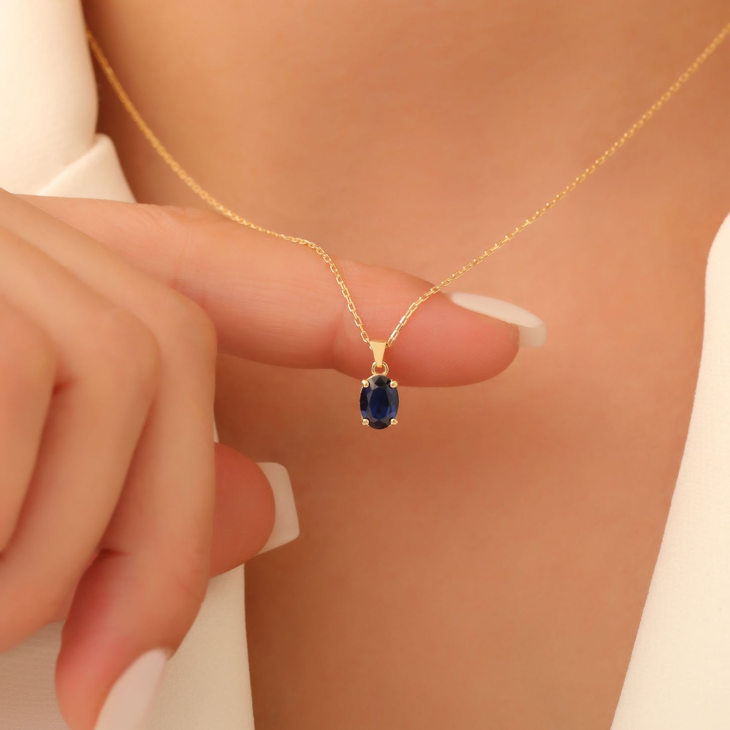 Sapphire Oval Necklace in 14K Solid Gold | September Birthstone Pendant Queen Jewelry Necklace