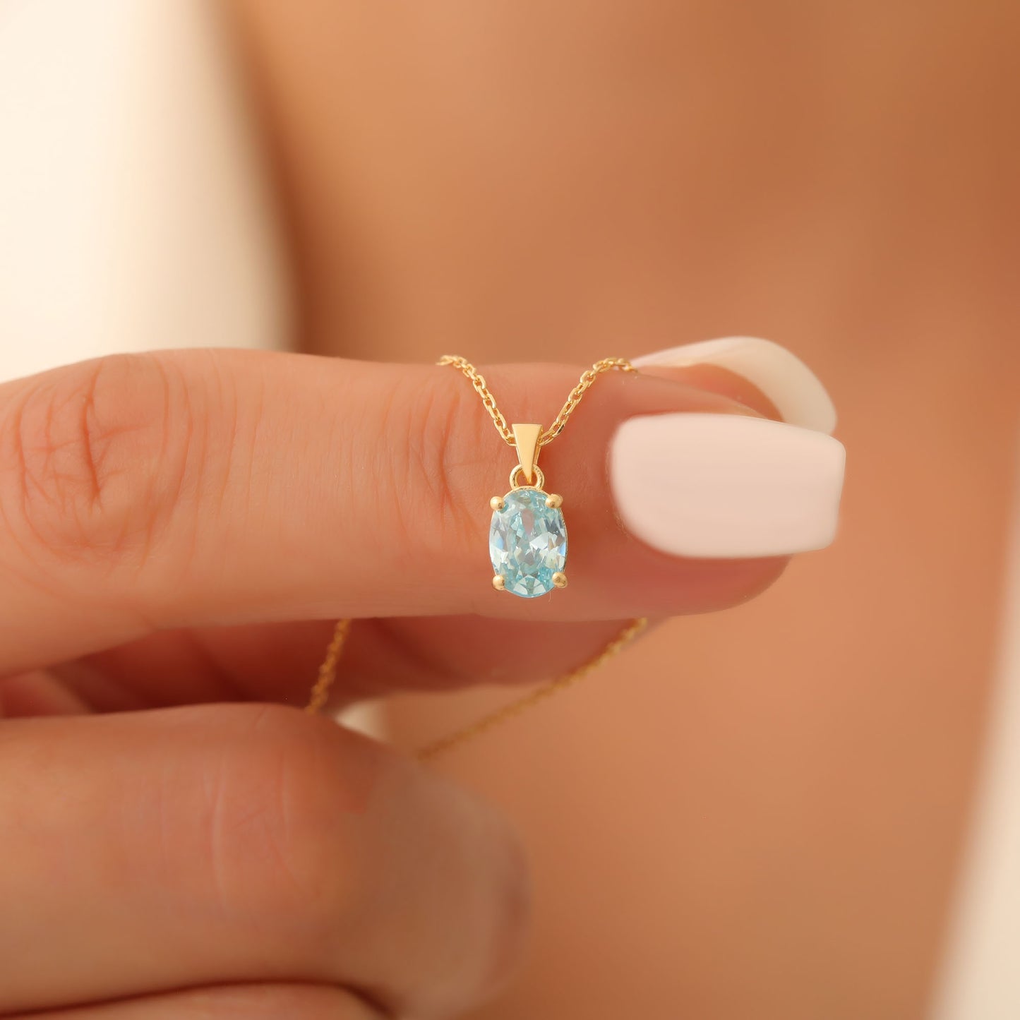 Aquamarine Oval Necklace in 14K Solid Gold | March Birthstone Pendant Queen Jewelry Necklace